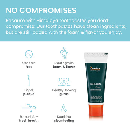 Himalaya Botanique Neem & Pomegranate Travel Toothpaste - Mint, Fluoride Free, 0.74 oz, Pack of 10