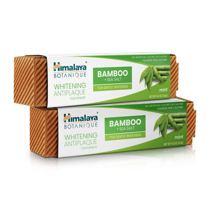 Himalaya Botanique Whitening Antiplaque Toothpaste – Bamboo & Sea Salt, Fluoride Free, 4 oz (2 Pack)