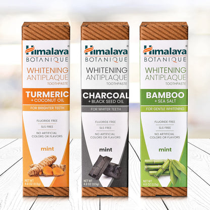 Himalaya Botanique Whitening Antiplaque Toothpaste – Bamboo & Sea Salt, Fluoride Free, 4 oz (2 Pack)
