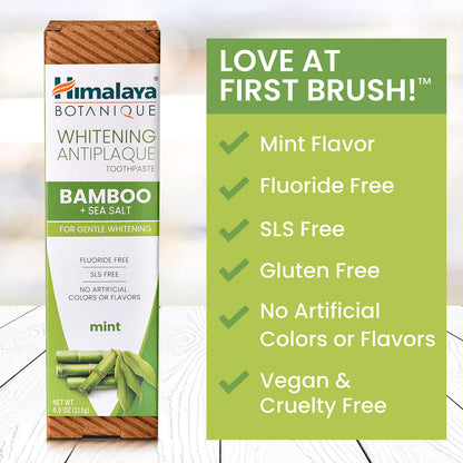 Himalaya Botanique Whitening Antiplaque Toothpaste – Bamboo & Sea Salt, Fluoride Free, 4 oz (2 Pack)