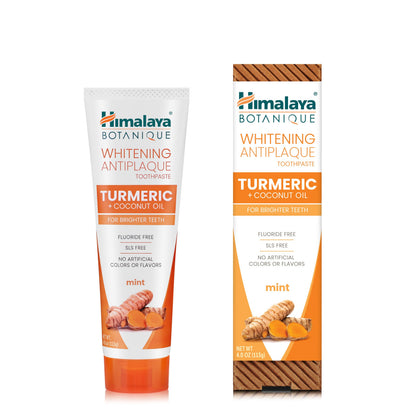 Himalaya Botanique Whitening Antiplaque Toothpaste – Mint, Turmeric & Coconut Oil – Fluoride-Free, Vegan