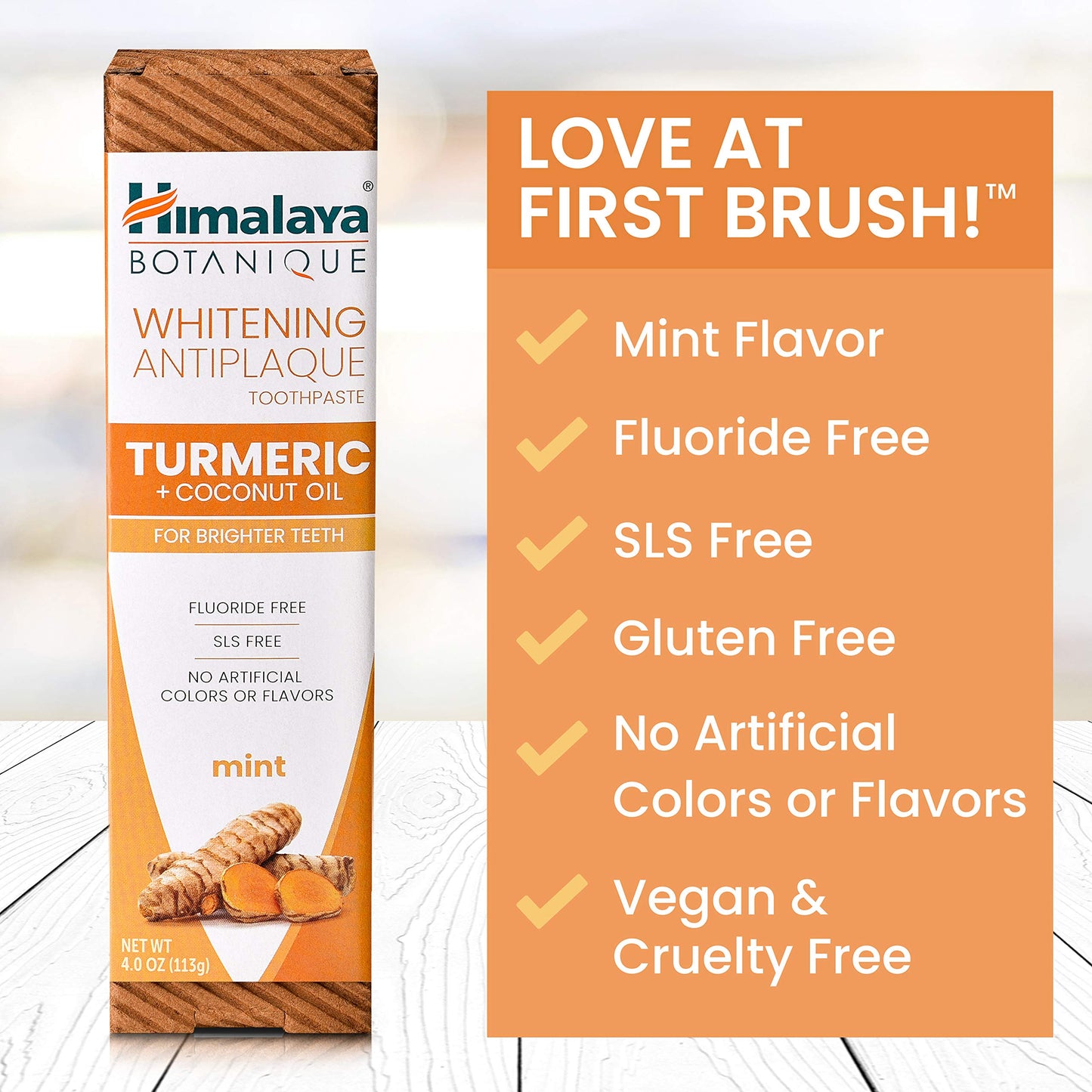 Himalaya Botanique Whitening Antiplaque Toothpaste – Mint, Turmeric & Coconut Oil – Fluoride-Free, Vegan