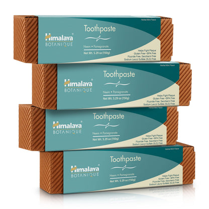 Himalaya Botanique Neem & Pomegranate Toothpaste — Fluoride Free, SLS Free, Vegan, Cruelty Free, Mint Flavor, 5.29 oz, 4 Pack