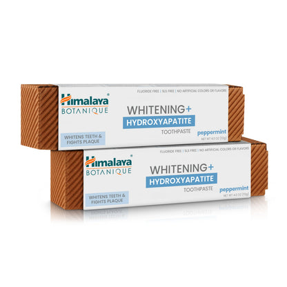 Himalaya Botanique Whitening + Hydroxyapatite Toothpaste – Peppermint, Nano Hydroxyapatite for Remineralization & Enamel Support | Gluten Free, 4 oz, 2-Pack