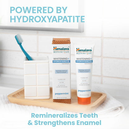 Himalaya Botanique Whitening + Hydroxyapatite Toothpaste – Peppermint, Nano Hydroxyapatite for Remineralization & Enamel Support | Gluten Free, 4 oz, 2-Pack