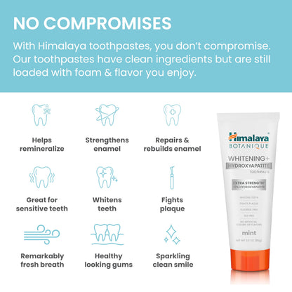 Himalaya Botanique Whitening Toothpaste – 10% Nano Hydroxyapatite, Enamel Remineralization, Vegan Mint, 3 oz