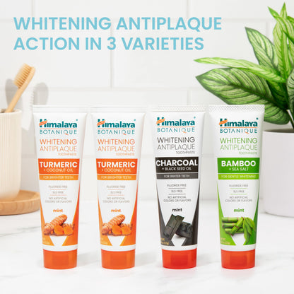 Himalaya Botanique Whitening Antiplaque Toothpaste – Variety Pack Mint (4 x 4 oz) | Fluoride Free, Vegan, Gluten Free
