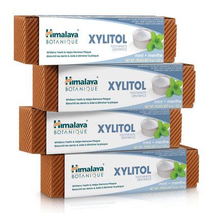 Himalaya Botanique Whitening Antiplaque Toothpaste with Xylitol – Fluoride Free, 4 oz, 4 Pack