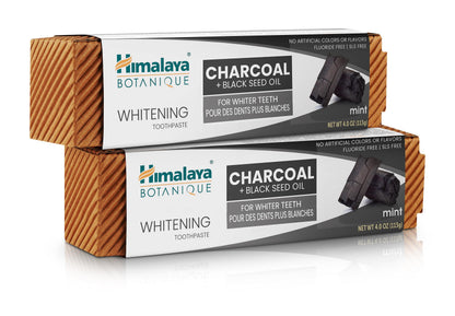 Himalaya Botanique Whitening Antiplaque Toothpaste – Charcoal & Black Seed Oil, Fluoride Free, 4 oz, 2 Pack