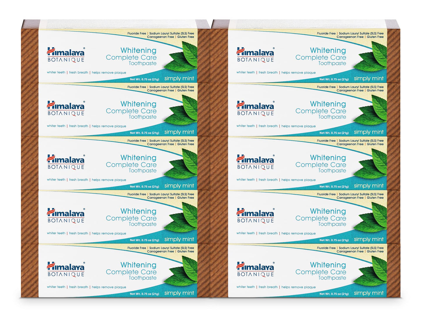 Himalaya Botanique Whitening Complete Care Travel Toothpaste – Mint, Fluoride Free, Vegan (0.74 oz x10)