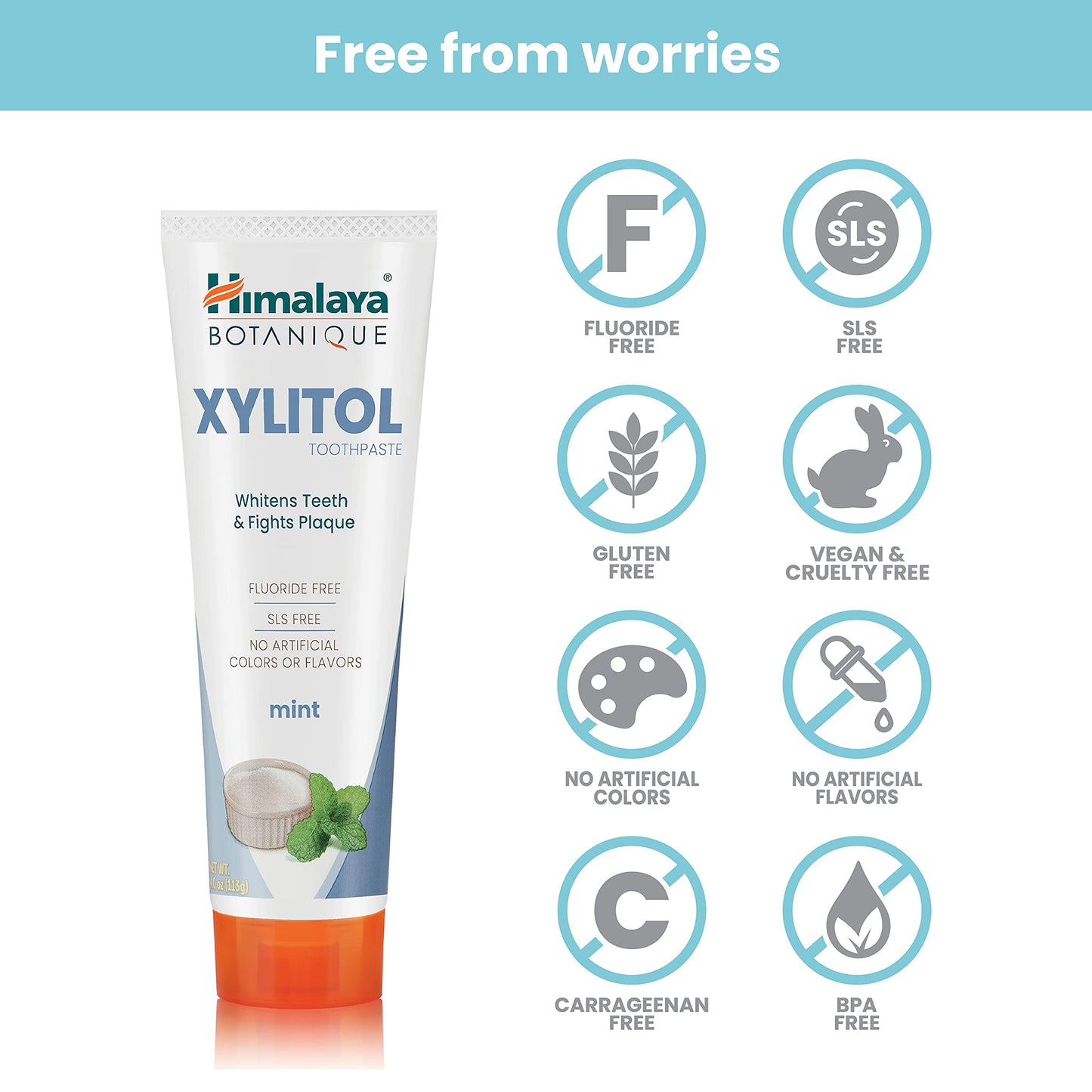 Himalaya Botanique Xylitol Toothpaste - Mint, Fluoride Free, Vegan & Gluten Free | 4 oz