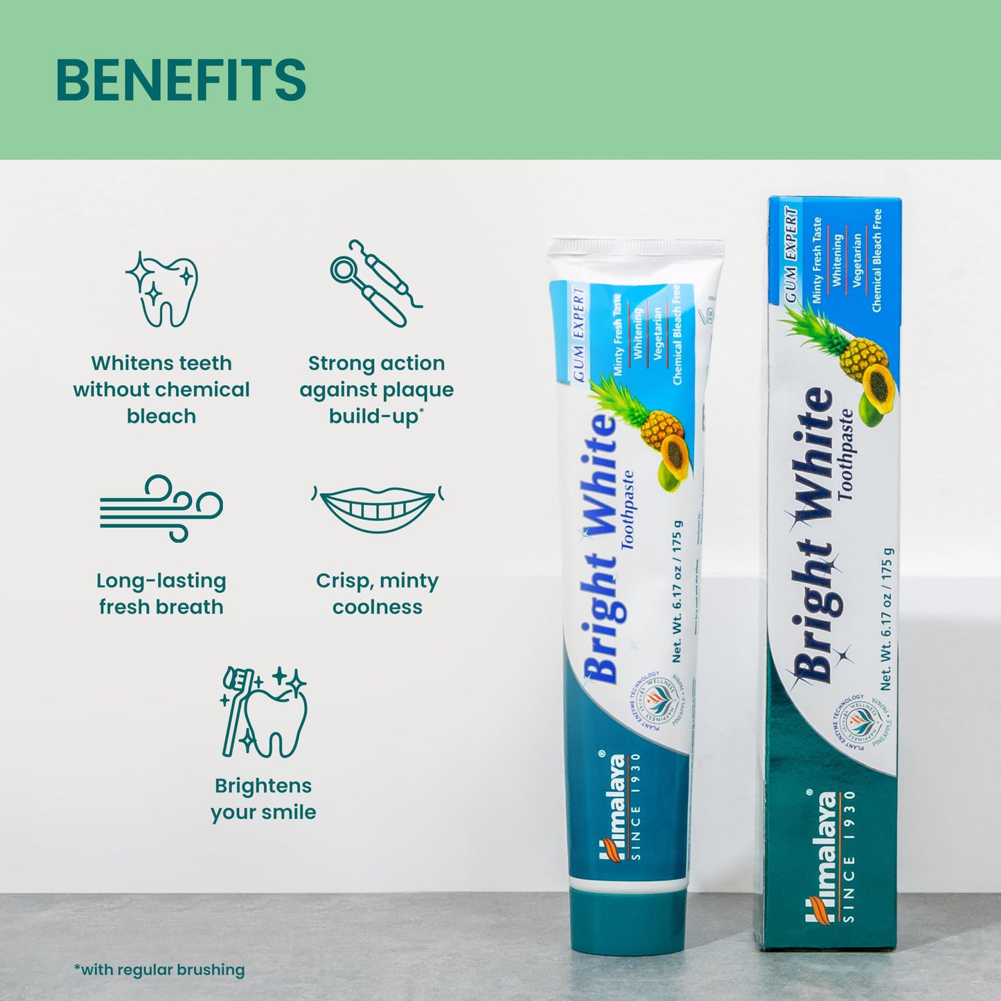 Himalaya Bright White Toothpaste – Fluoride Free, 6.17 oz, 2 Pack