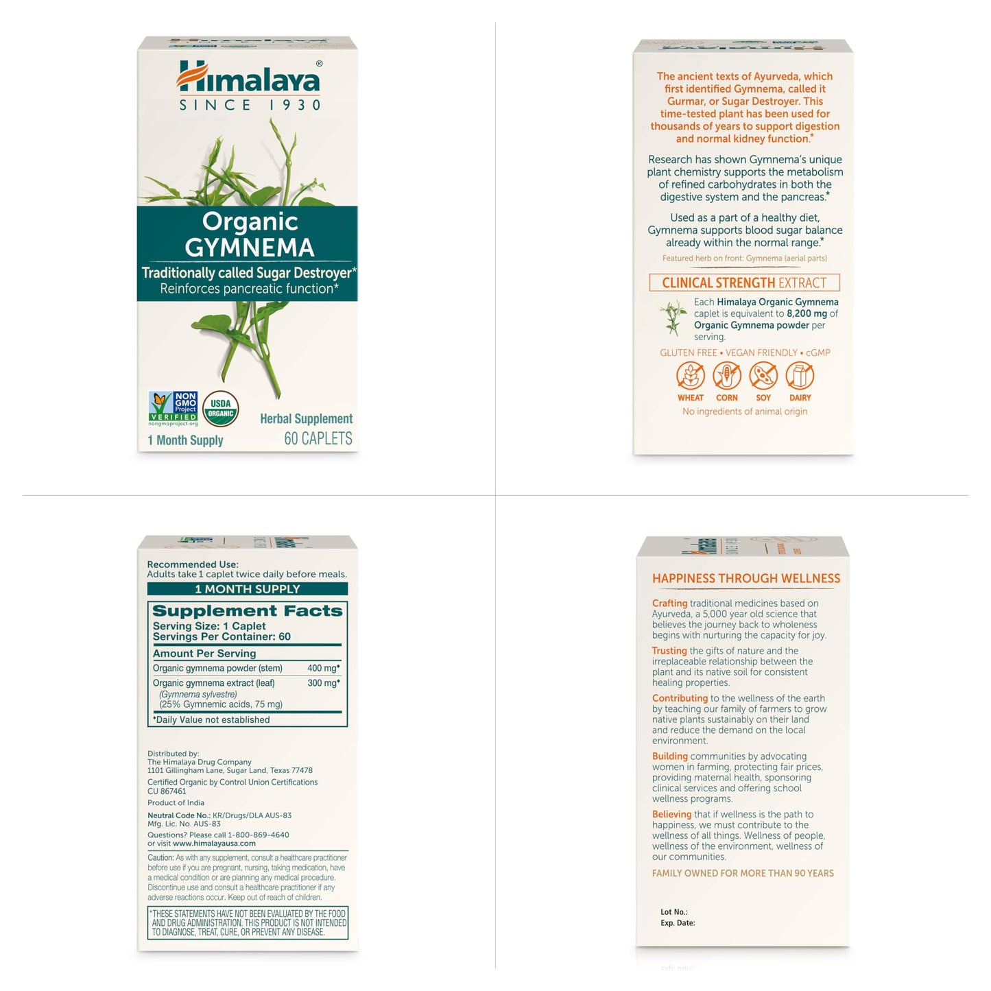 Himalaya Organic Gymnema Sylvestre – Herbal Glucose Metabolism Support - USDA Organic, Non-GMO, Vegan, Gluten Free, Additive Free, 700 mg, 60 Caplets