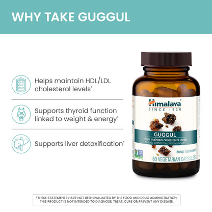 Himalaya Guggul - Cholesterol Support (LDL, HDL & Triglycerides) 750 mg, 60 Vegetarian Capsules, 1 Month Supply, 2 Pack