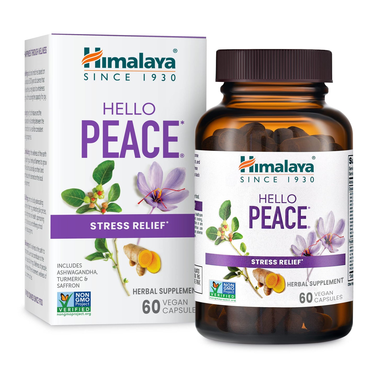 Himalaya Hello Peace - Herbal Stress Relief with Ashwagandha & Turmeric | Adrenal Support