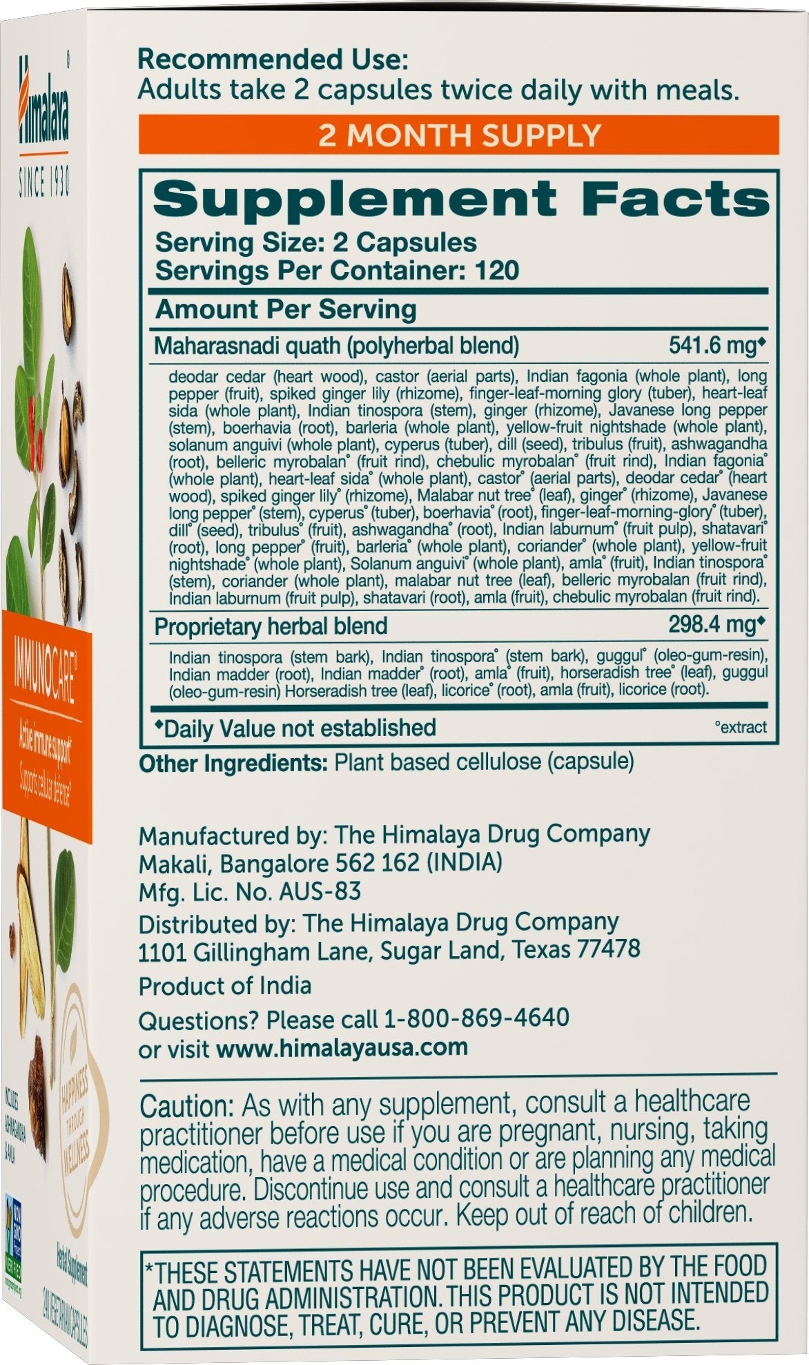 Himalaya ImmunoCare 60 Day Supply – Herbal Immune Support (Ashwagandha & Amla) | Vegan
