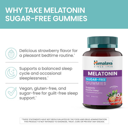 Himalaya Melatonin Sugar-Free Gummies – Restful Sleep, 3 mg, Vegan & Gluten-Free, 60 Gummies