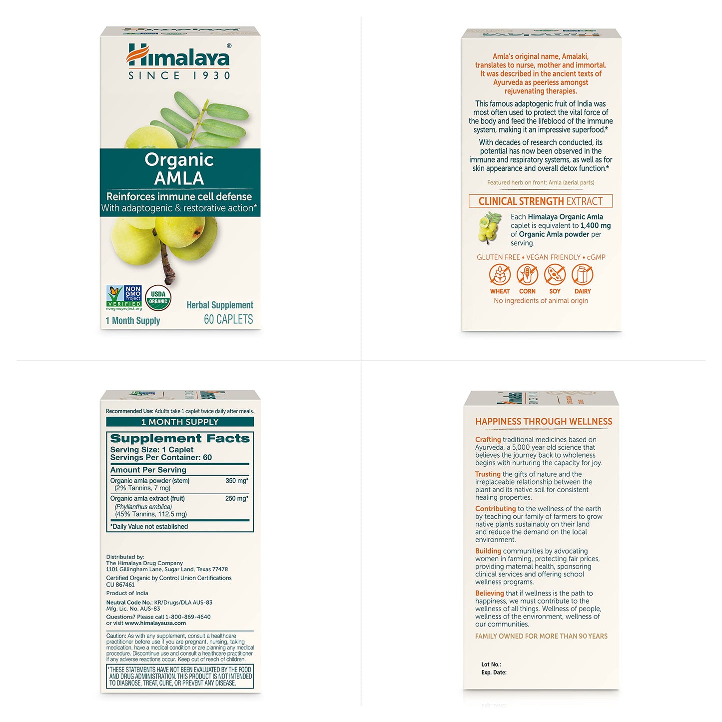 Himalaya Organic Amla/Amalaki for Active Immune Support and Cellular Defense, 600 mg, 60 Caplets, 2 Month Supply, 2 Pack