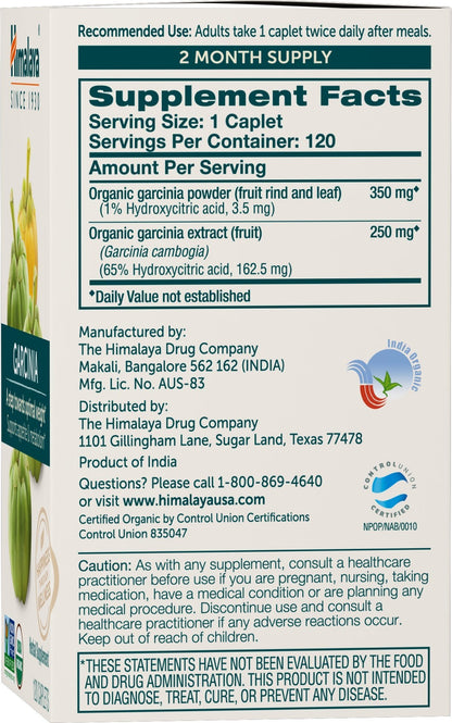 Himalaya Organic Garcinia Cambogia – 600 mg, 120 Plant-Based Caplets | USDA Organic