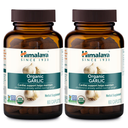 Himalaya Organic Garlic 1,400 mg | Lipid Metabolism & Immune Support | 60 Caplets (1 Month Supply, 2 Pack)