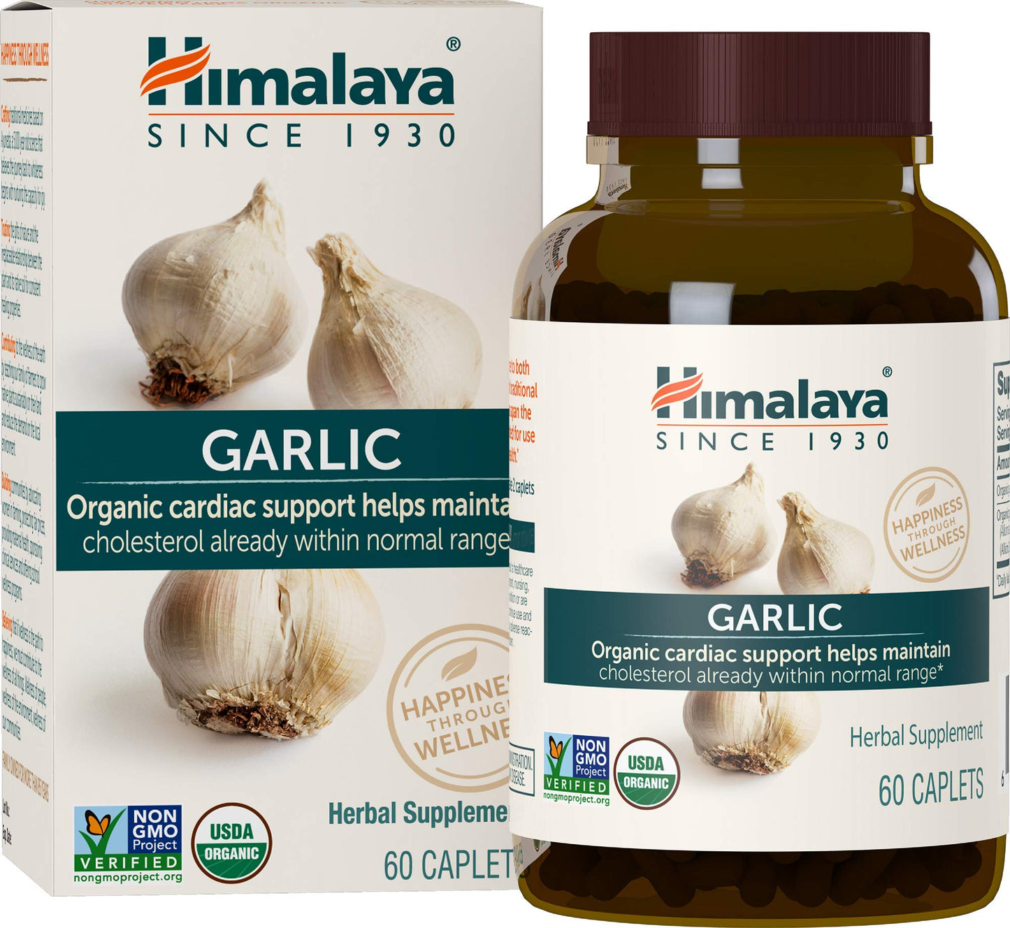 Himalaya Organic Garlic 1,400 mg | Lipid Metabolism & Immune Support | 60 Caplets (1 Month Supply, 2 Pack)