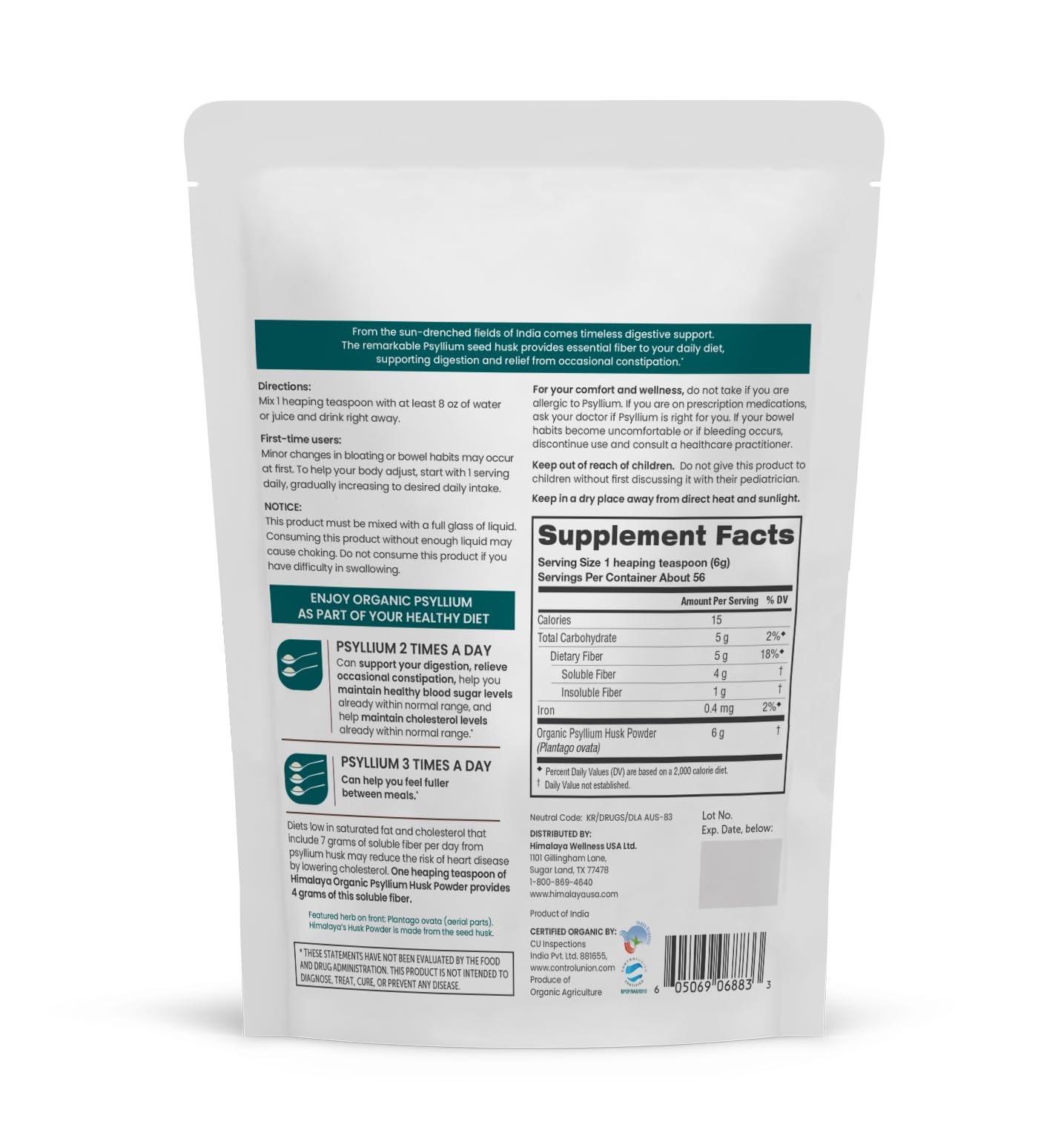 Himalaya Organic Psyllium Husk Powder – Daily Fiber, 12 oz