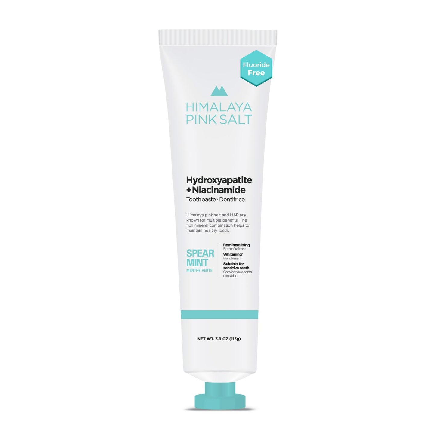HIMALAYA PINKSALT Fluoride-Free HAP Toothpaste – Niacinamide, Spearmint, 3.9 oz
