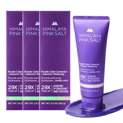 HIMALAYA PINKSALT Purple Whitening Toothpaste – Teeth Whitening, Deep Stain Remover, Vanilla Mint, 3 x 3.5 oz (3 Packs)