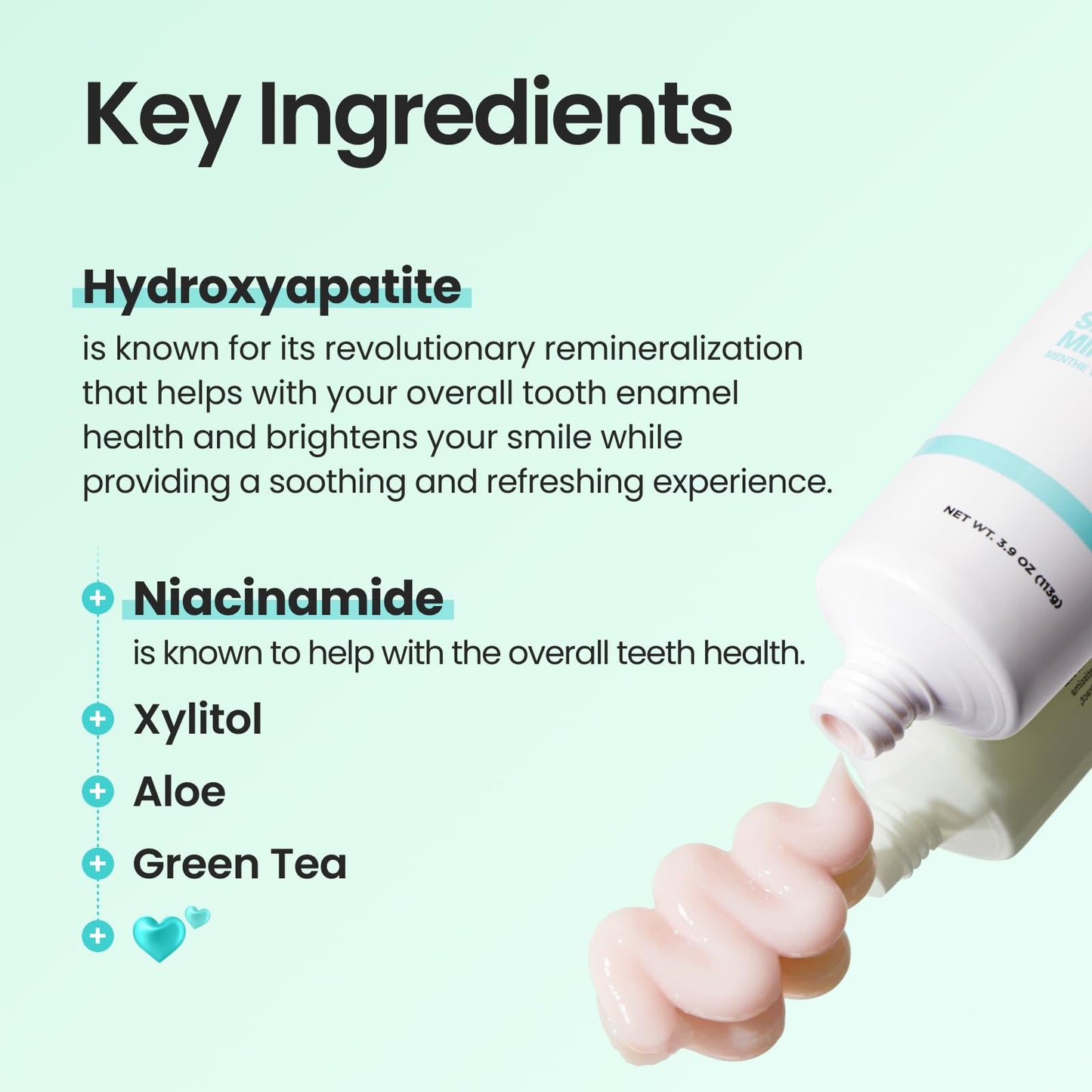 HIMALAYA PINKSALT Fluoride-Free Hydroxyapatite Toothpaste with Niacinamide – Spearmint, 3.9 oz