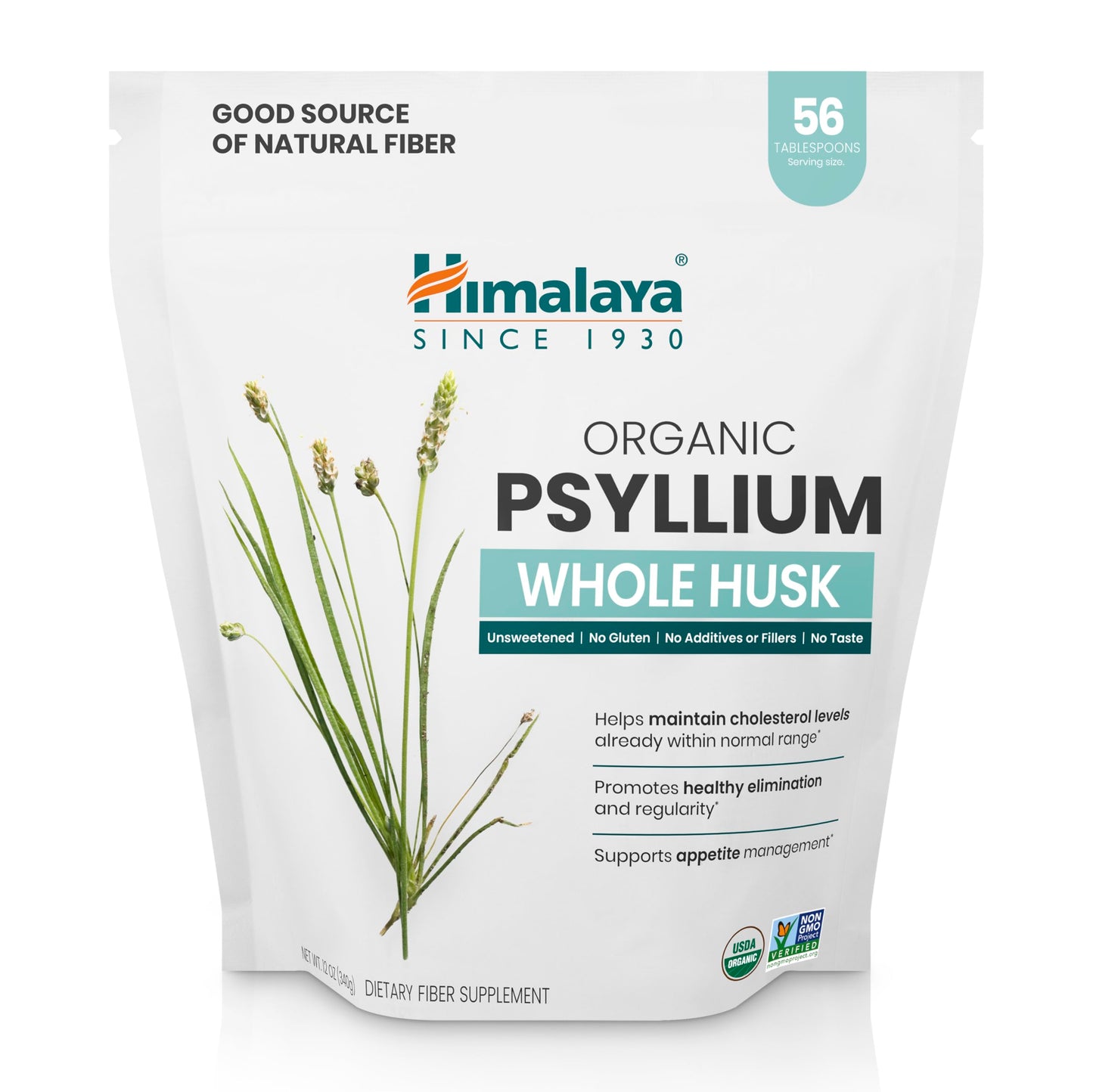 Himalaya Organic Psyllium Whole Husk - Daily Fiber, 12 oz (USDA Organic, Non-GMO)