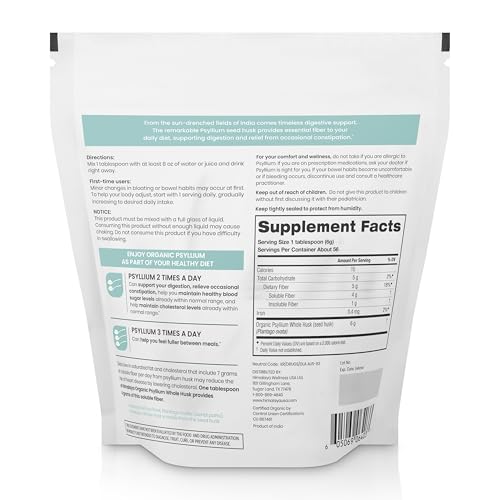 Himalaya Organic Psyllium Whole Husk - Daily Fiber, 12 oz (USDA Organic, Non-GMO)