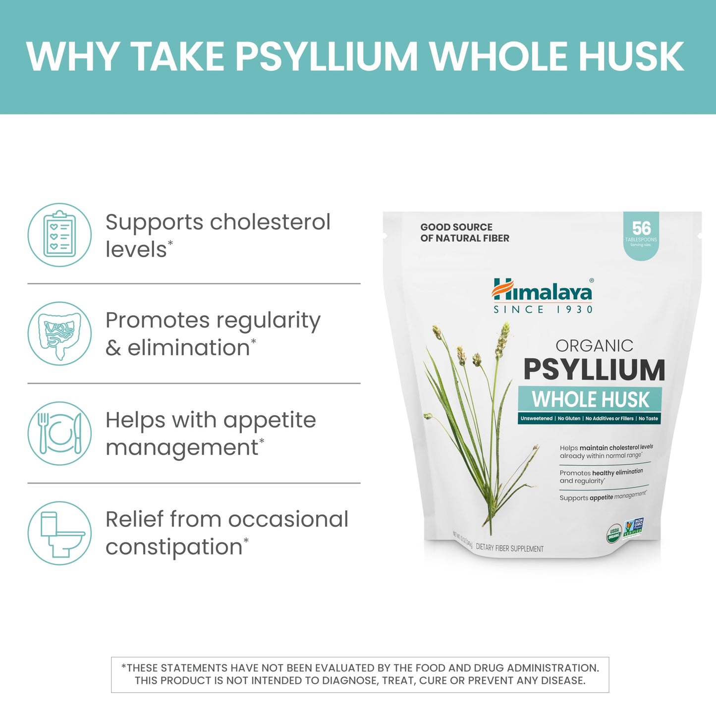 Himalaya Organic Psyllium Whole Husk - Daily Fiber, 12 oz (USDA Organic, Non-GMO)