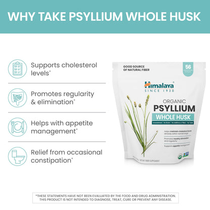 Himalaya Organic Psyllium Whole Husk - Daily Fiber, 12 oz (USDA Organic, Non-GMO)