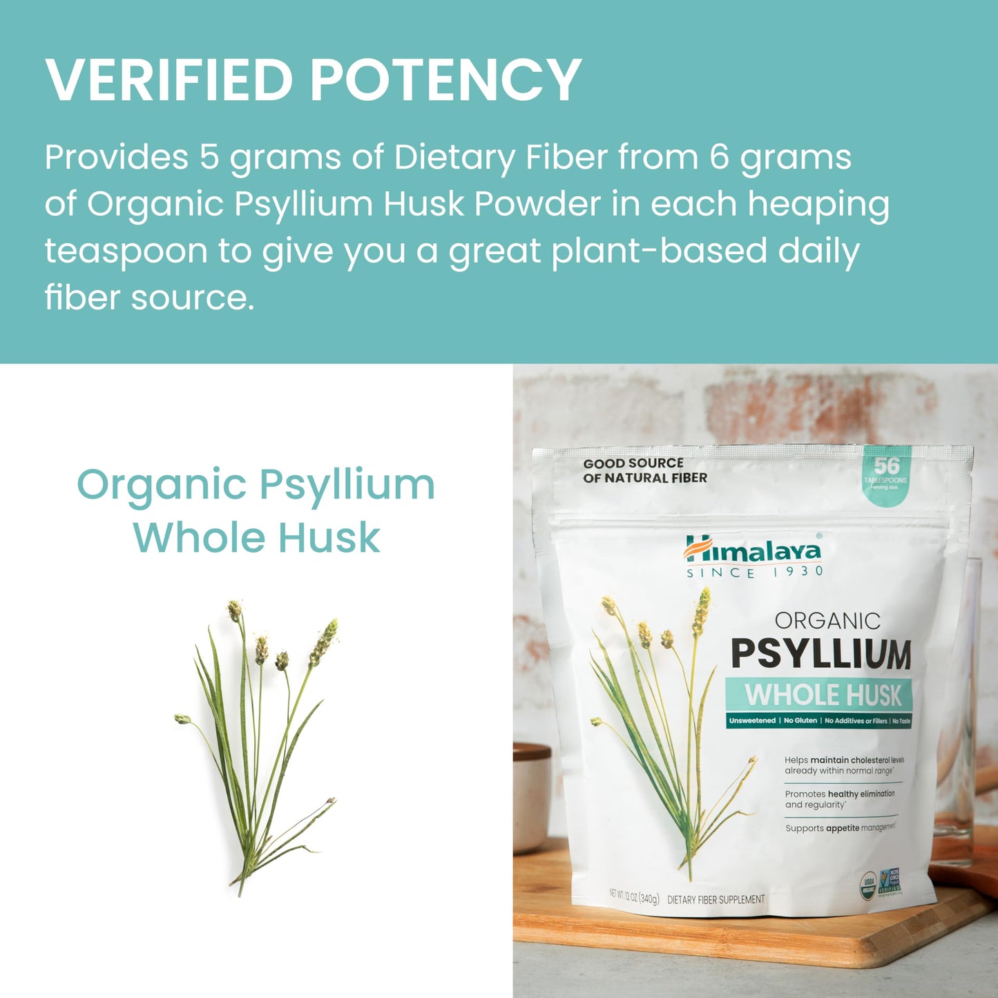 Himalaya Organic Psyllium Whole Husk - Daily Fiber, 12 oz (USDA Organic, Non-GMO)