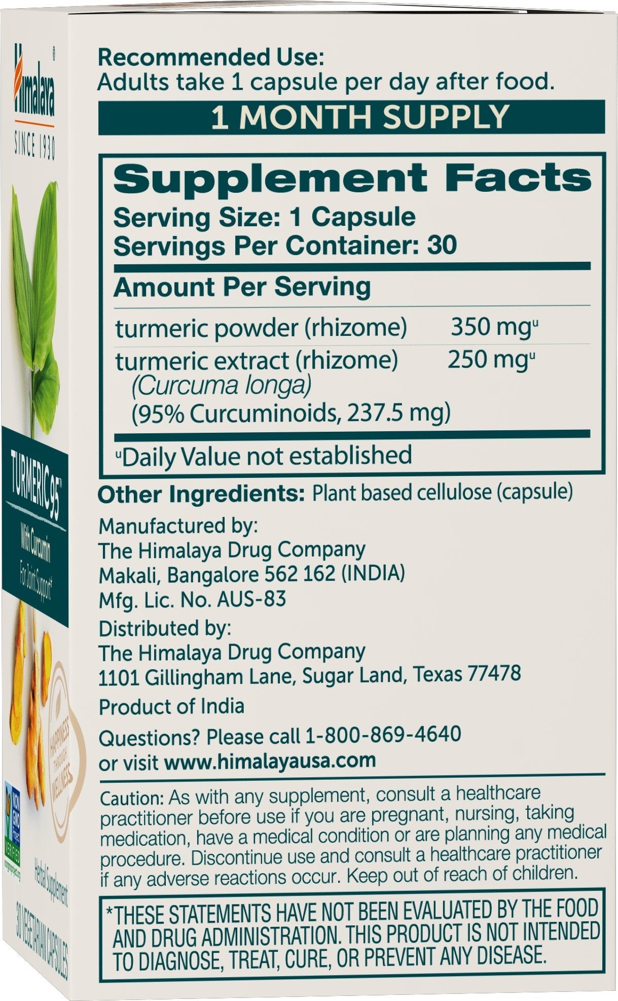 Himalaya Turmeric 95 – 600 mg, 30 Capsules | Joint Support, 95% Curcuminoids