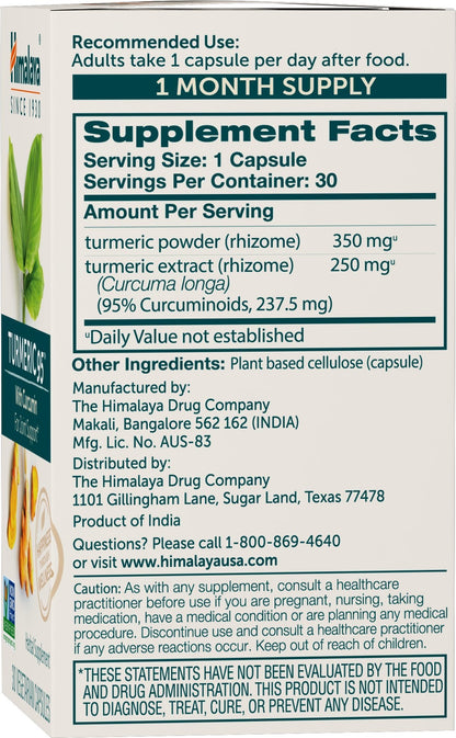 Himalaya Turmeric 95 – 600 mg, 30 Capsules | Joint Support, 95% Curcuminoids