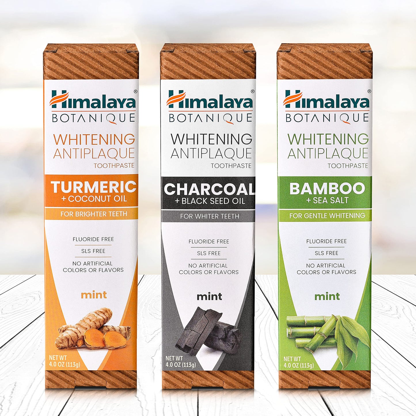 Himalaya Botanique Whitening Antiplaque Toothpaste - Bamboo & Sea Salt (Fluoride Free) - 4 oz x 4 Pack