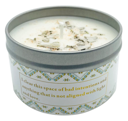 White Sage Candle with Sage Leaf, Himalayan Crystal Salt & Essential Oil | Healing Energy