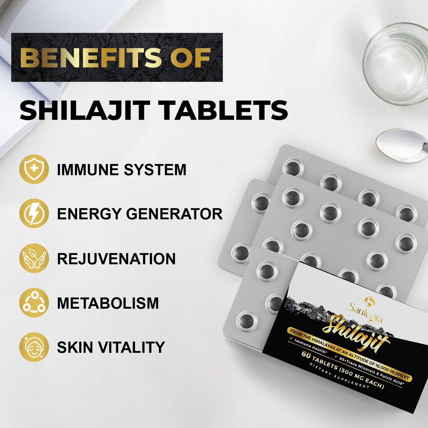 30,000 MG Shilajit Tablets — 100% Pure Himalayan Shilajit, 120 Count