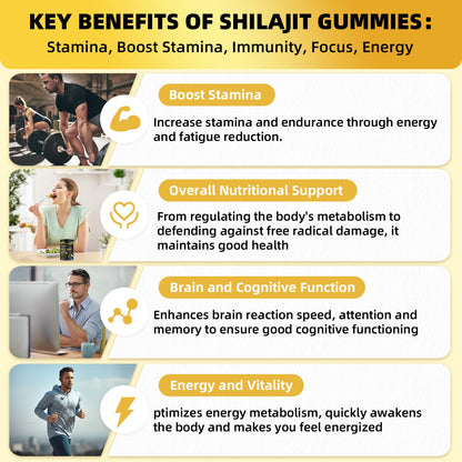 Shilajit Gummies for Men & Women — Pure Himalayan Shilajit with Ashwagandha, 85+ Minerals, No Sugar, 40 Servings