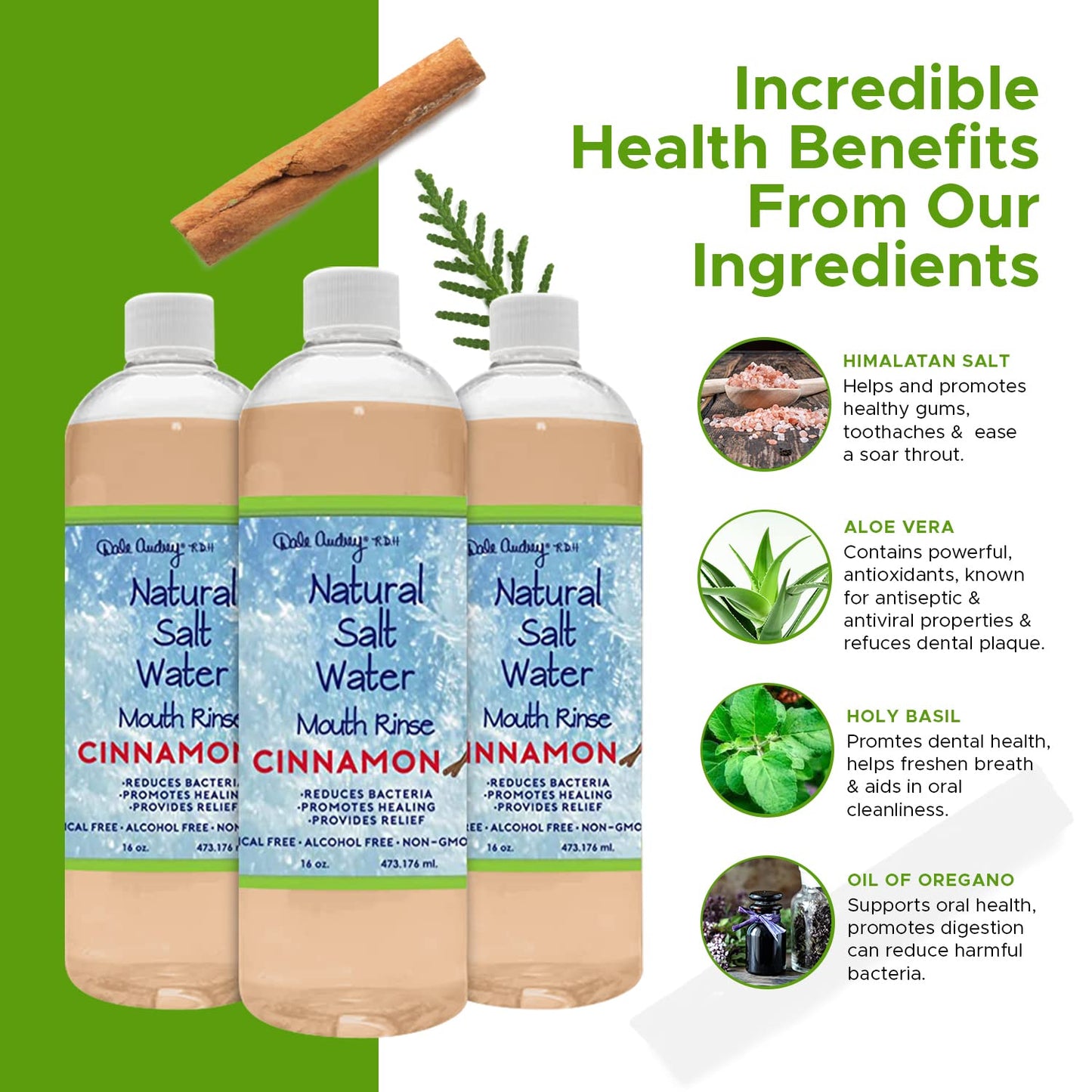3 Pack Natural Saltwater Mouth Rinse – Himalayan Pink Salt Water Oral Rinse, Organic Cinnamon Flavor, Fluoride & Alcohol Free – 16 fl oz