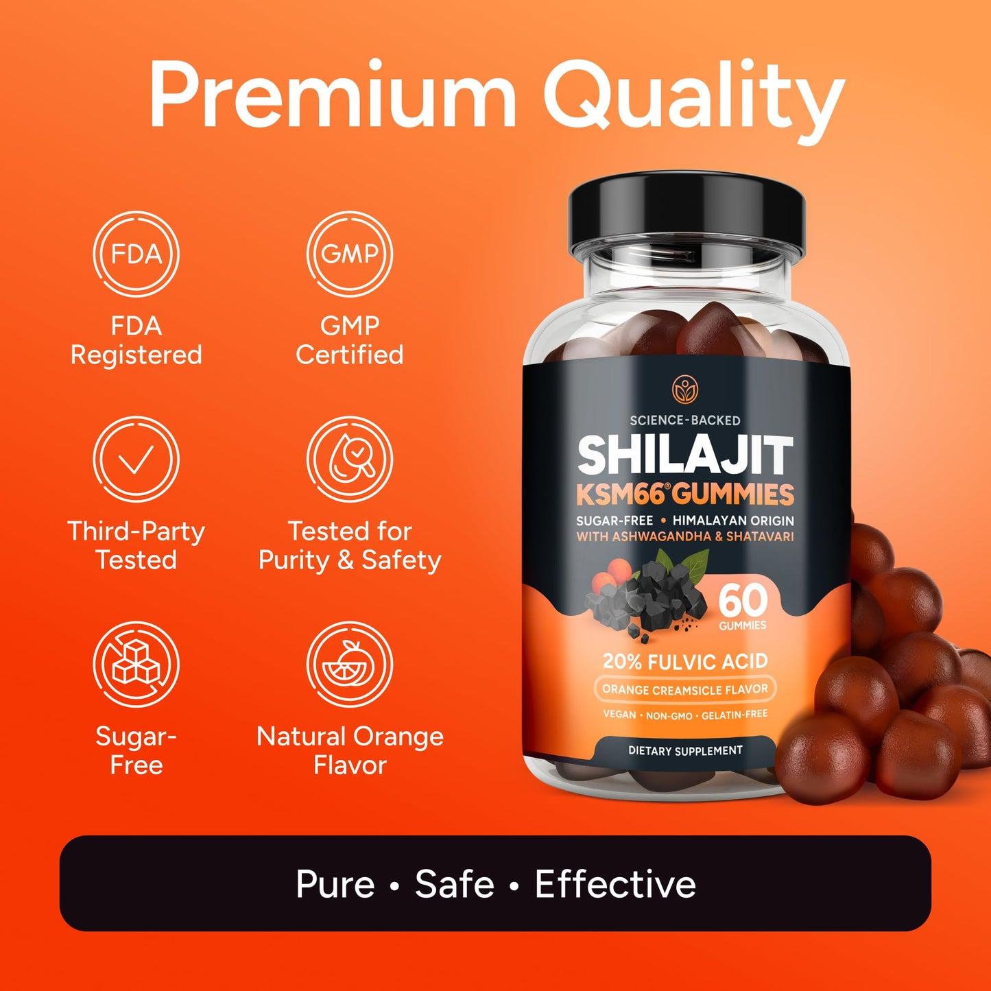 Himalayan Shilajit Gummies with KSM-66 Ashwagandha – Energy Support 60ct