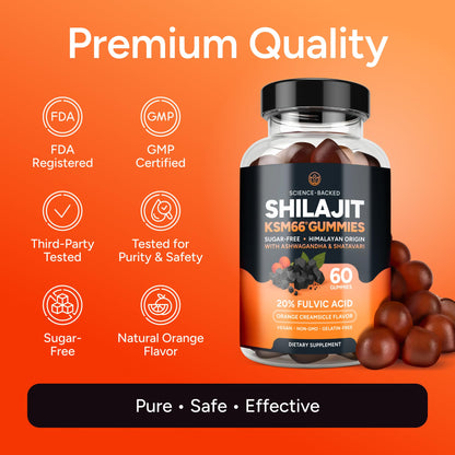 Himalayan Shilajit Gummies with KSM-66 Ashwagandha – Energy Support 60ct