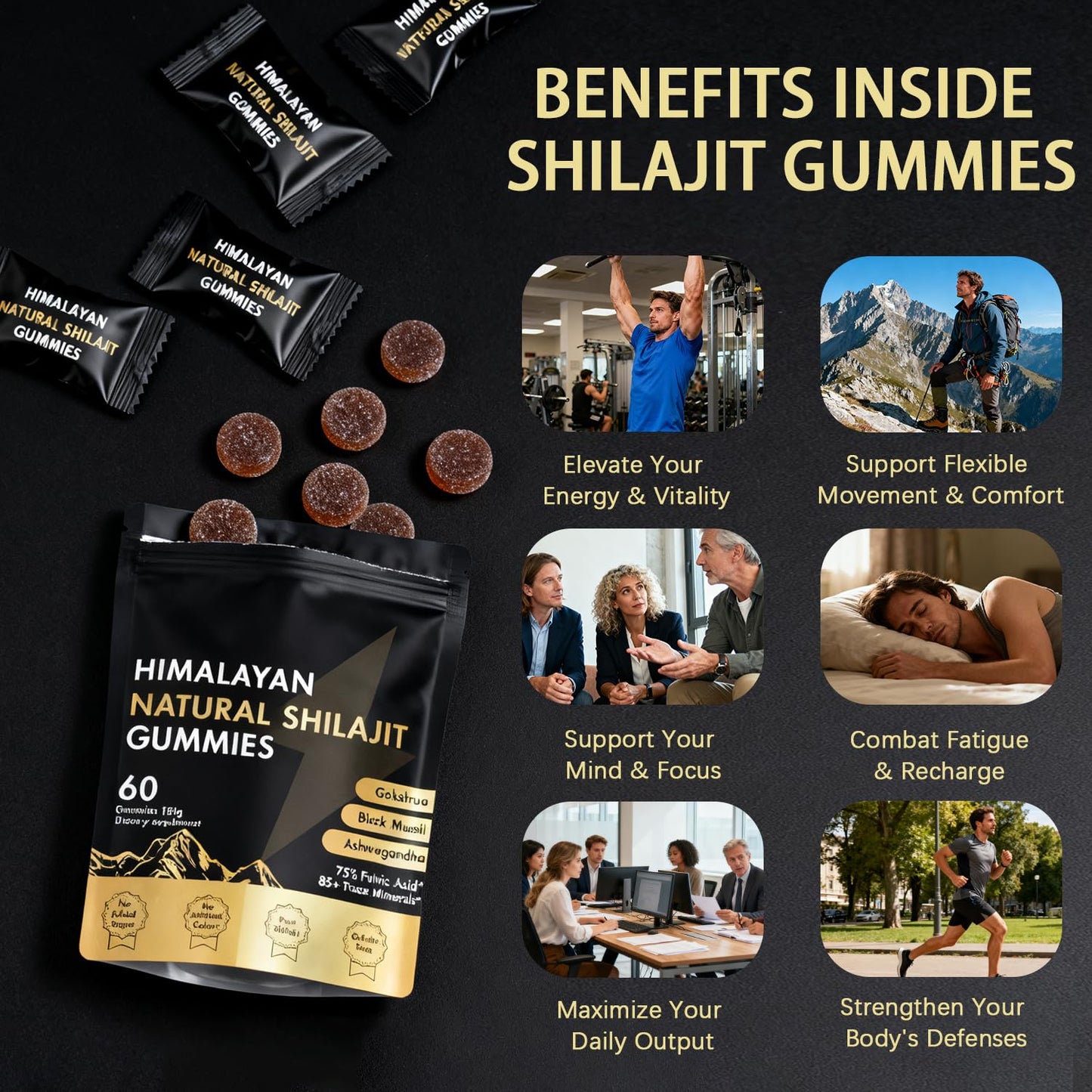 Himalayan Shilajit Gummies with Ashwagandha & Gokshura | 85+ Minerals & Fulvic Acid
