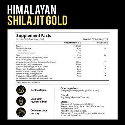 Himalayan Shilajit Gummies with Ashwagandha & Gokshura | 85+ Trace Minerals & Fulvic Acid | Organic, Non-GMO