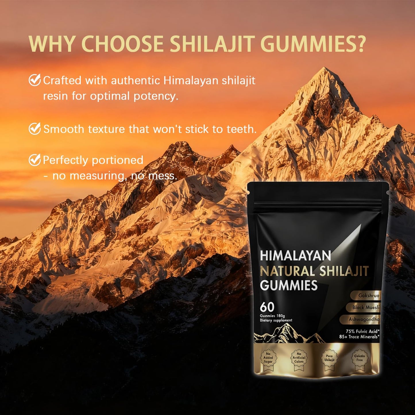 Himalayan Shilajit Gummies with Ashwagandha & Gokshura | 85+ Minerals & Fulvic Acid