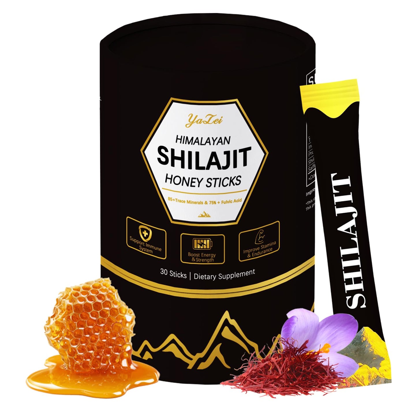 Himalayan Shilajit Honey Sticks – 30 Sticks, 75%+ Fulvic Acid, 85%+ Trace Minerals