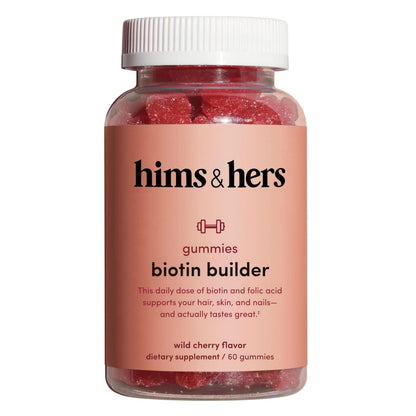 Hims & Hers Biotin Builder Gummies with B12, B6 & D – Gluten Free, Wild Cherry 60 Count