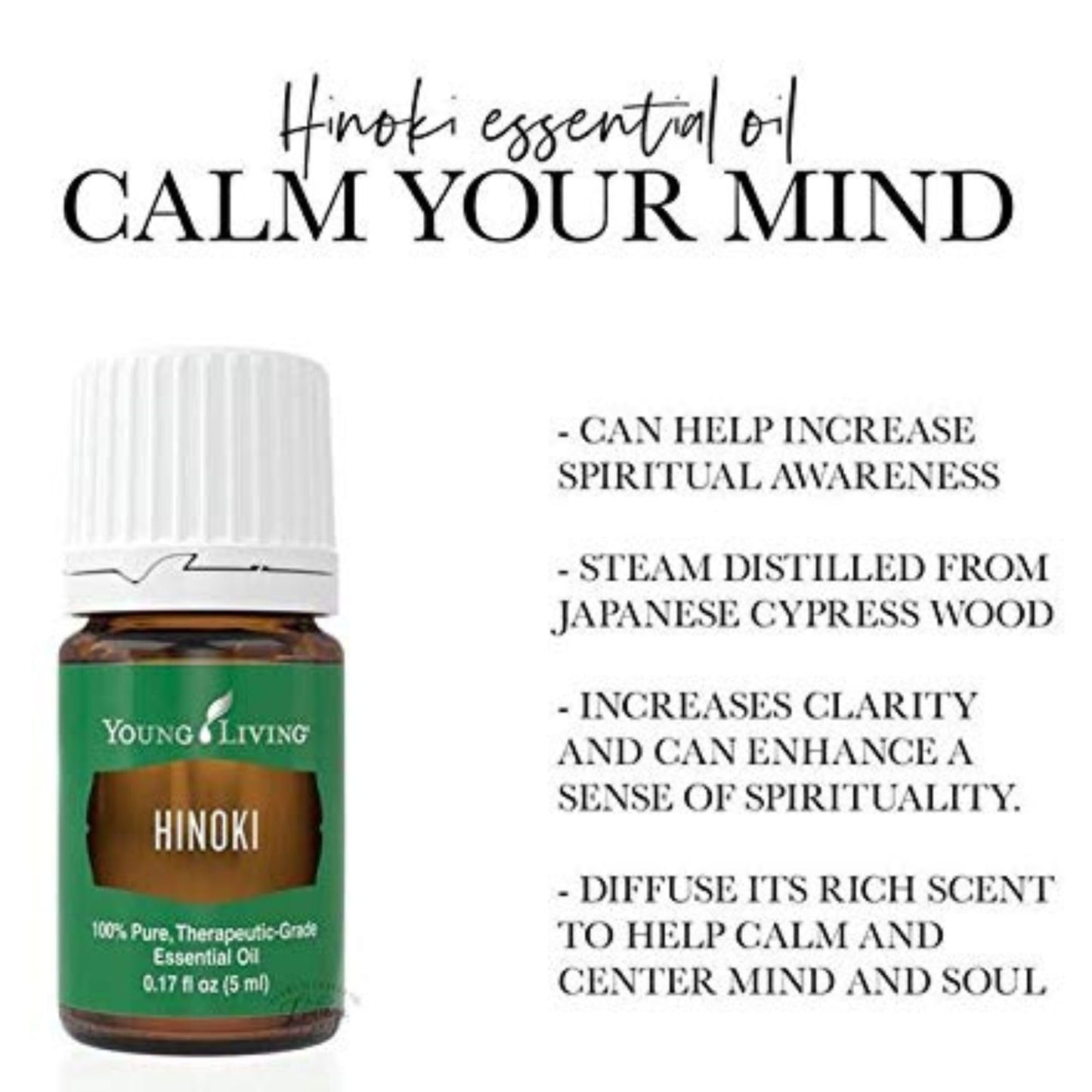 Young Living Hinoki Essential Oil 5 ml | Refreshing & Calming Ambiance for Work, Study, Meditation