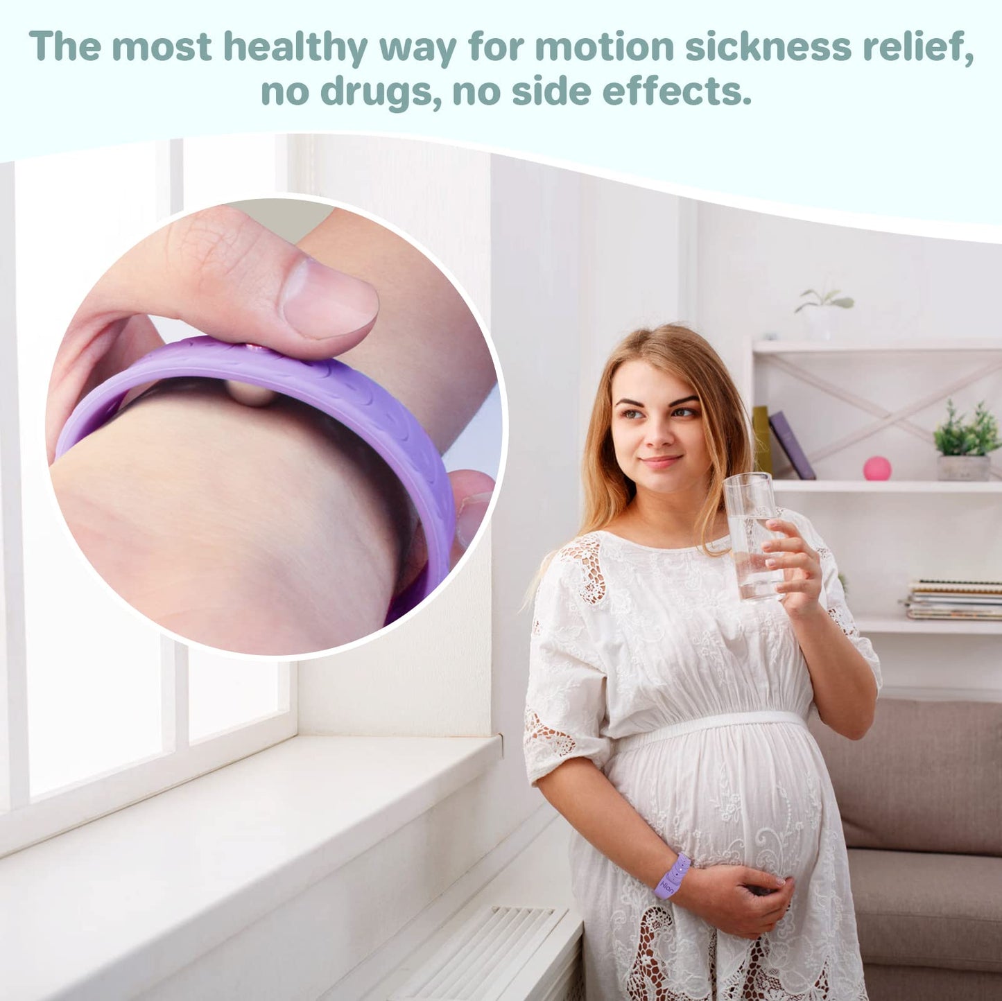 Hion Motion Sickness Bracelets – Sea Sickness Wristbands (1 Pair Beryl) | Acupressure Nausea Bands